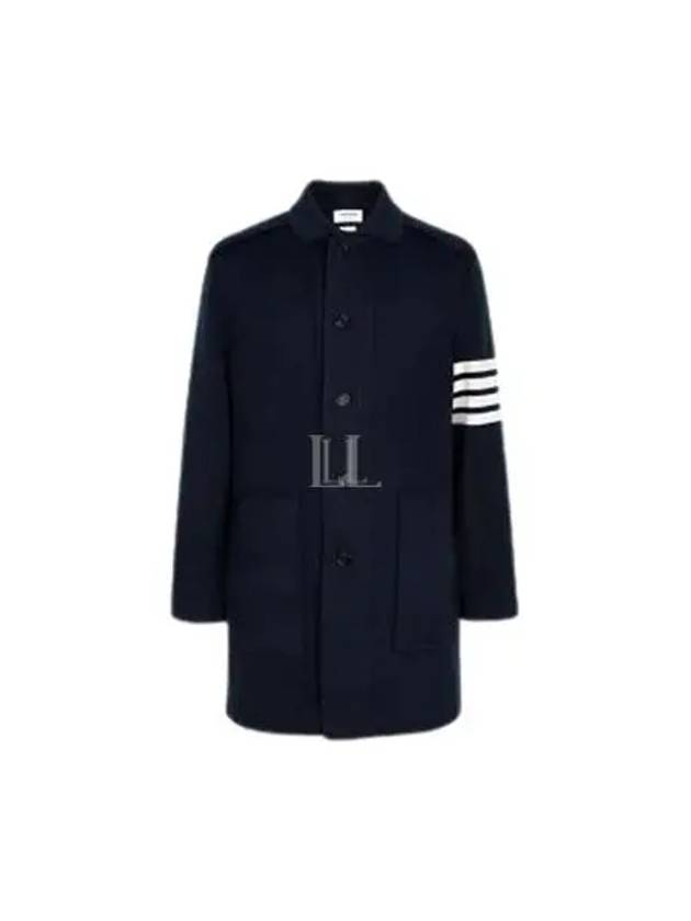 Cotton Cashmere Interlock 4-Bar Polo Collar Overcoat Navy - THOM BROWNE - BALAAN 2