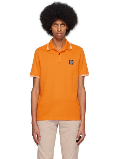 Stretch Cotton Pique Short Sleeve Polo Shirt Orange - STONE ISLAND - BALAAN 2