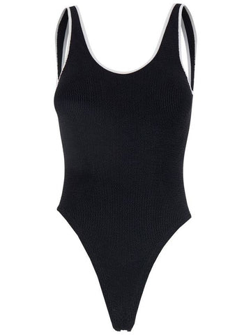 'Faye' Black Swimsuit With Contrasting Edges In Ribbed Fabric Woman - HUNZA G - BALAAN 1