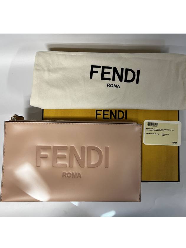 Logo Medium Leather Clutch Bag Pink - FENDI - BALAAN 3