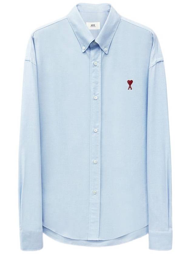 Heart Logo Boxy Fit Button Long Sleeve Shirt Sky Blue - AMI - BALAAN 2