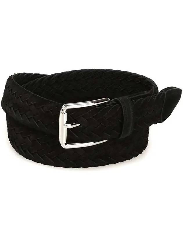 Woven Suede Buckle Leather Belt Black - TOD'S - BALAAN 1