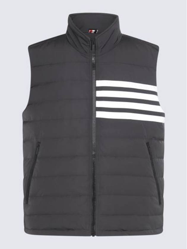 4 Bar Poly Twill Down Vest Charcoal - THOM BROWNE - BALAAN 3