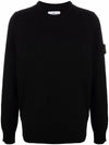 Men's Waffen Patch Round Neck Knit Top Black - STONE ISLAND - BALAAN 2