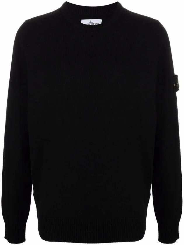 Men's Waffen Patch Round Neck Knit Top Black - STONE ISLAND - BALAAN 2