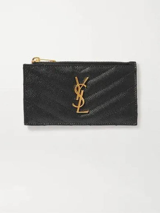 Monogram Fragment Zipper Card Wallet Black - SAINT LAURENT - BALAAN 2