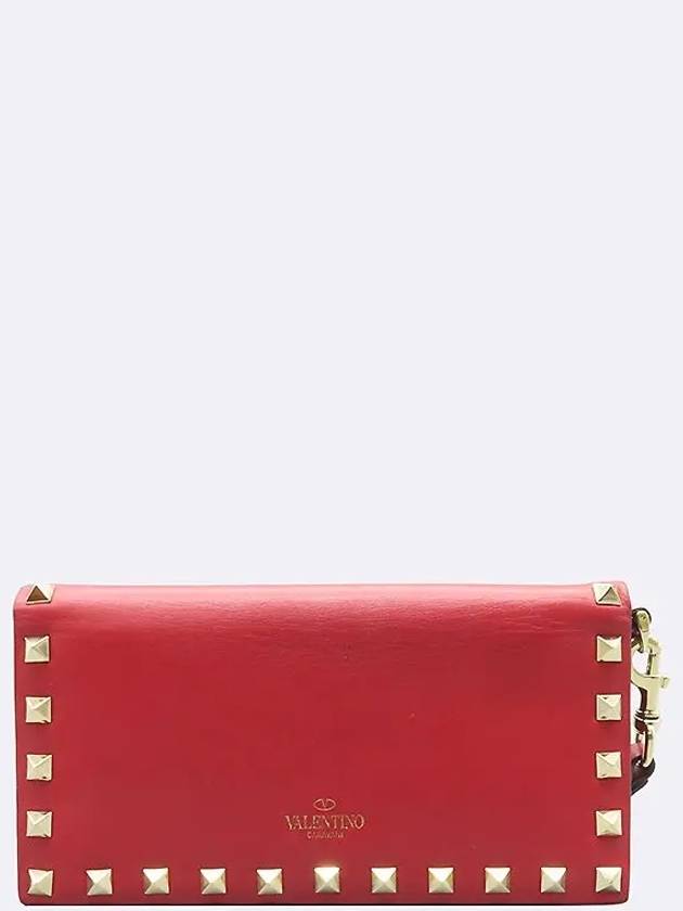 NW2P0447 Red color leather Rockstud strap long wallet - VALENTINO - BALAAN 2