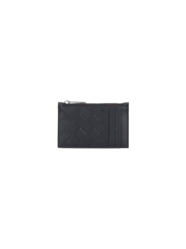 Intrecciato Zipper Leather Card Wallet Black - BOTTEGA VENETA - BALAAN 1