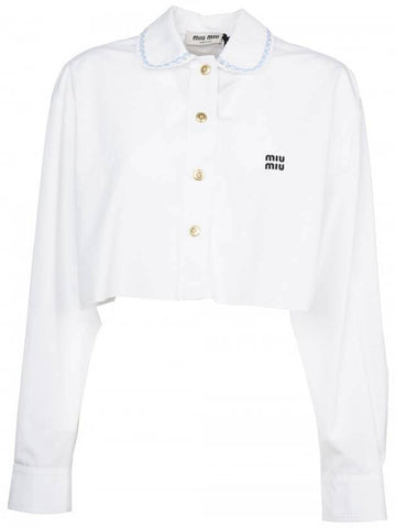 Women's Logo Poplin Long Sleeve Shirt White - MIU MIU - BALAAN 1