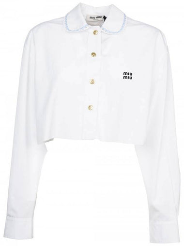 Women's Logo Poplin Long Sleeve Shirt White - MIU MIU - BALAAN 1