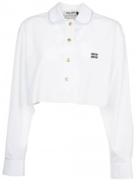 Women's Logo Poplin Long Sleeve Shirt White - MIU MIU - BALAAN.