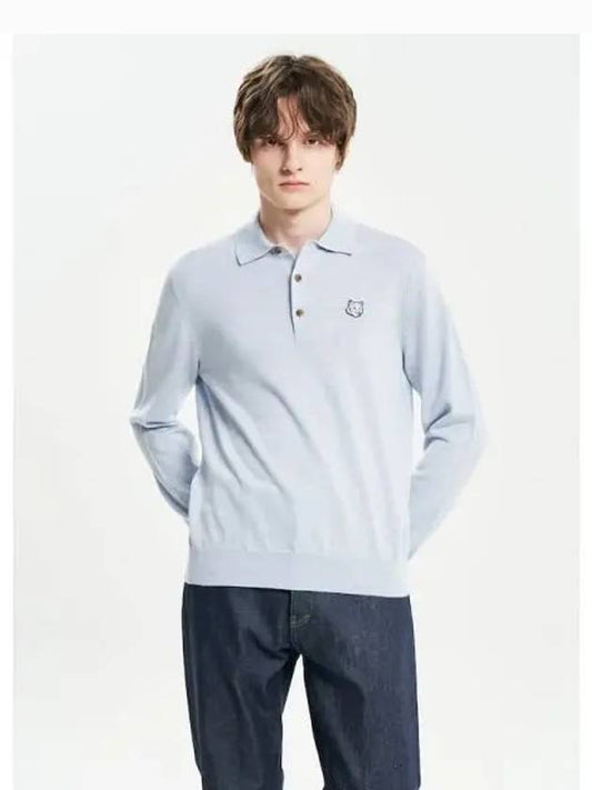 Men s bold foxhead patch polo t shirt sweatshirt light blue melange domestic product - MAISON KITSUNE - BALAAN 1