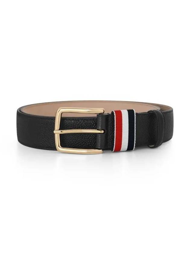 Men's Three Stripes Tab Pebbled Leather Belt Black - THOM BROWNE - BALAAN 3