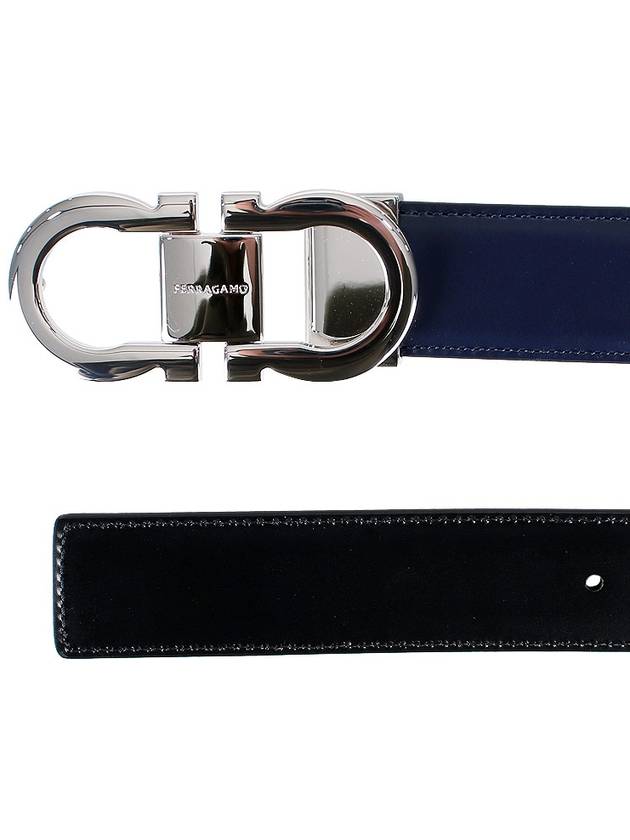 Gancini Reversible Leather Belt Midnight Blue - SALVATORE FERRAGAMO - BALAAN 4