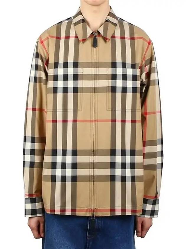 Exaggerate Check Cotton Oversized Long Sleeve Shirt Archive Beige - BURBERRY - BALAAN.