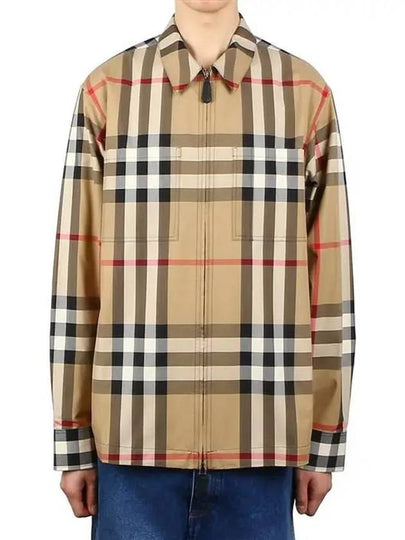 Check Cotton Oversized Long Sleeve Shirt Archive Beige - BURBERRY - BALAAN 2