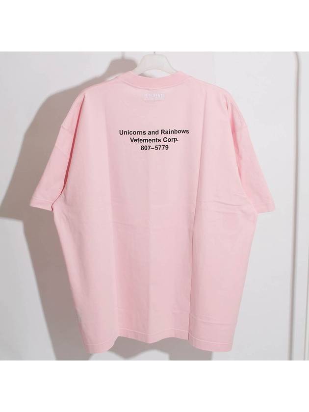 Overfit Unicorn Rainbow Print Short Sleeve T-Shirt Pink - VETEMENTS - BALAAN 3