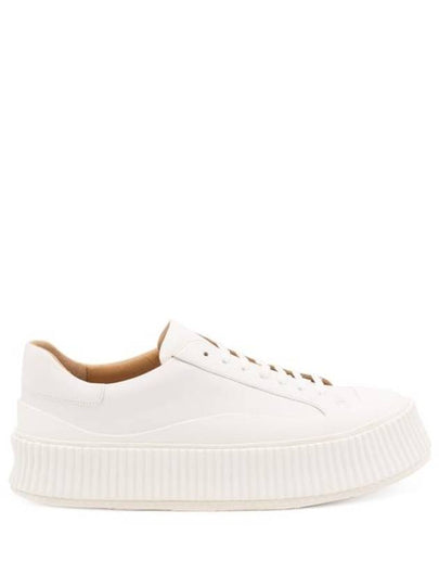 Logo Round Toe Calfskin Leather Low Top Sneakers Porcelain - JIL SANDER - BALAAN 2