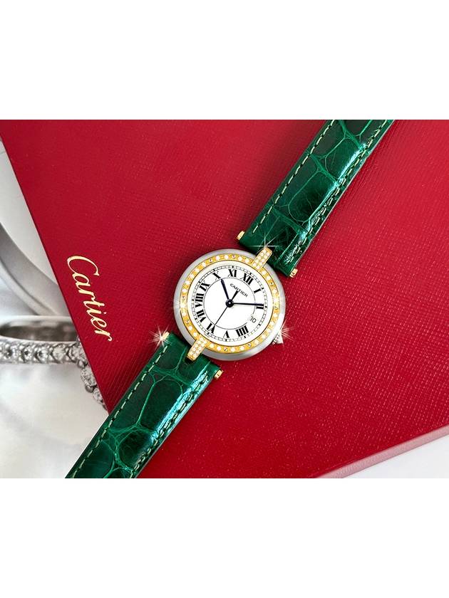 Panda diamond bezel round green alligator leather band combination watch - CARTIER - BALAAN 3