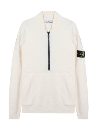 Badge Half Zip-Up Knit Top White - STONE ISLAND - BALAAN 1