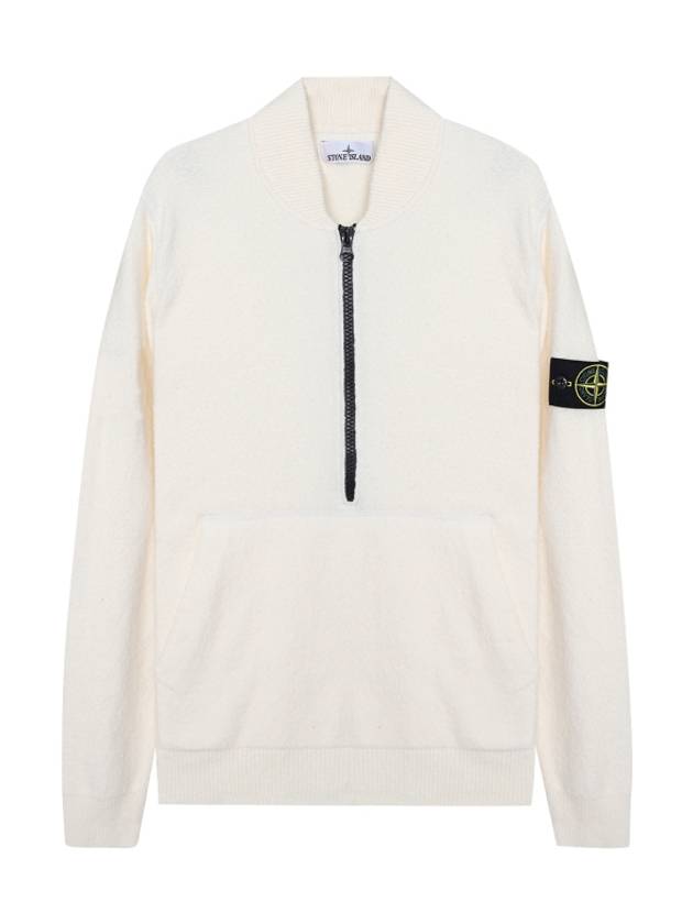 Badge Half Zip-Up Knit Top White - STONE ISLAND - BALAAN 1