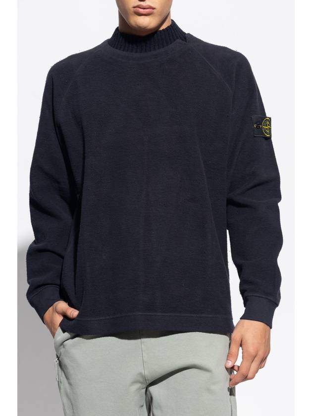 Garment Dyed Gauze Mock Neck Sweatshirt Navy - STONE ISLAND - BALAAN 3