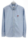 Small Heart Logo Gingham Button Long Sleeves Shirt Sky Blue - AMI - BALAAN 3