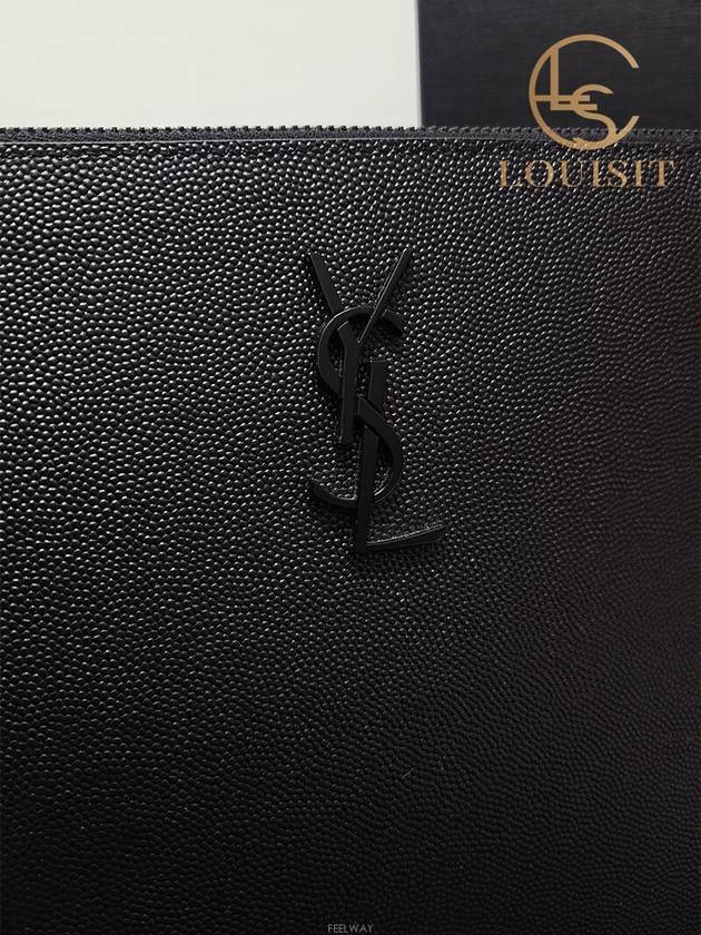 Used luxury goods Lewis It Black YSL monogram leather strap clutch bag - SAINT LAURENT - BALAAN 3