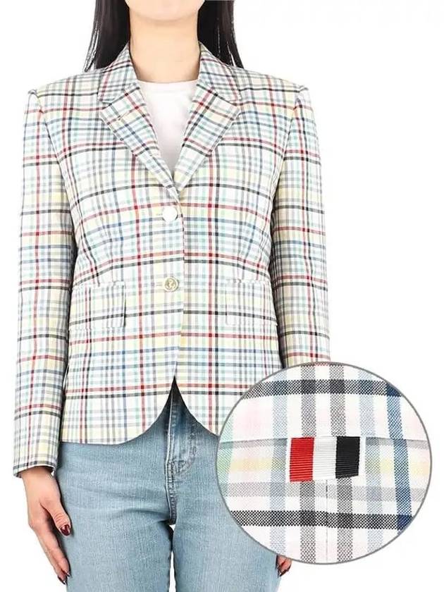 Women's Slim Fit Check Classic Jacket Blue - THOM BROWNE - BALAAN 2