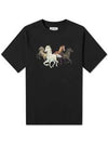 Horse Print Round Neck Short Sleeve T-Shirt Black - KENZO - BALAAN 1