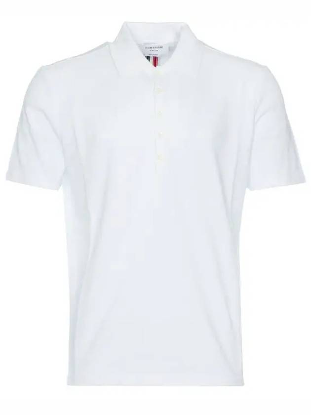 Men's Cotton Pique Center Bag Striped Short Sleeve Polo Shirt White - THOM BROWNE - BALAAN 7