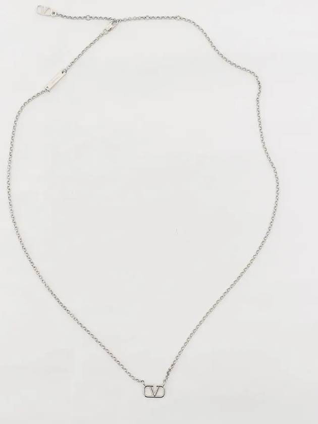 V Logo Signature Metal Necklace Silver - VALENTINO - BALAAN 4