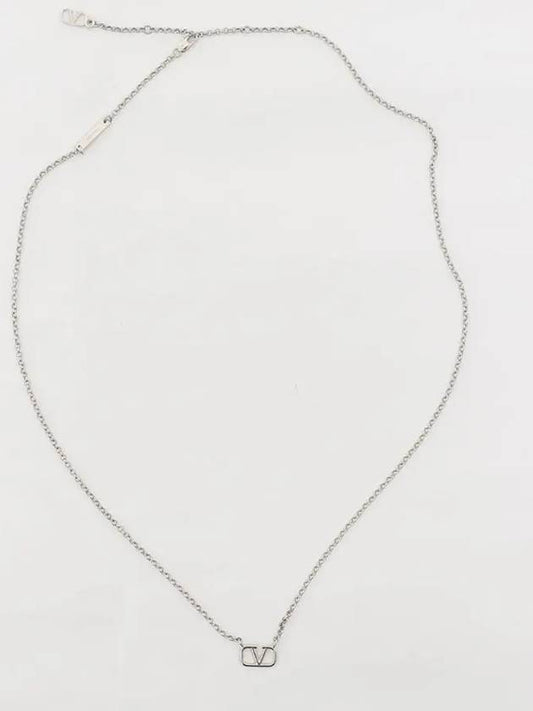 V Logo Signature Metal Necklace Silver - VALENTINO - BALAAN 2