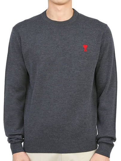 Men's Mini Heart Logo Merino Wool Knit Top Grey - AMI - BALAAN 2