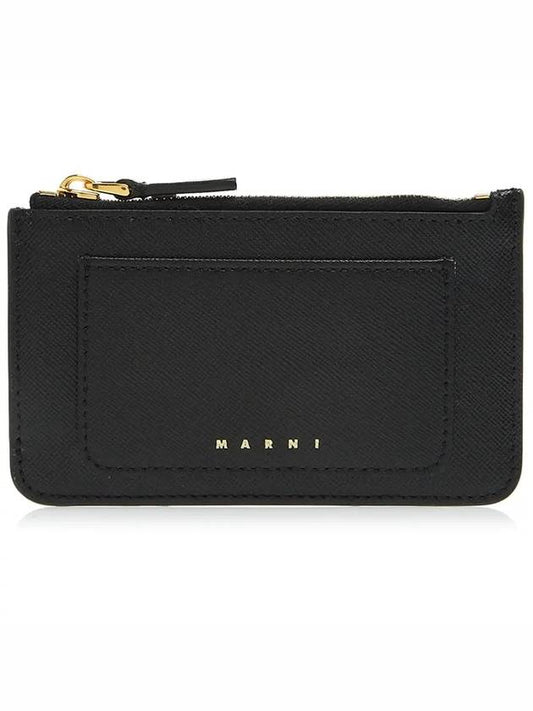 Saffiano Zipper Card Wallet Black - MARNI - BALAAN.