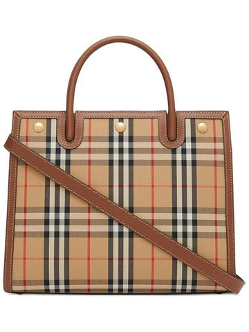 Small Vintage Check Title Tote Bag Beige - BURBERRY - BALAAN 1