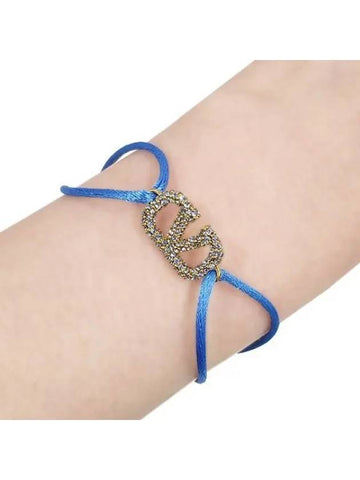 V Logo Crystal Bracelet Blue - VALENTINO - BALAAN 1