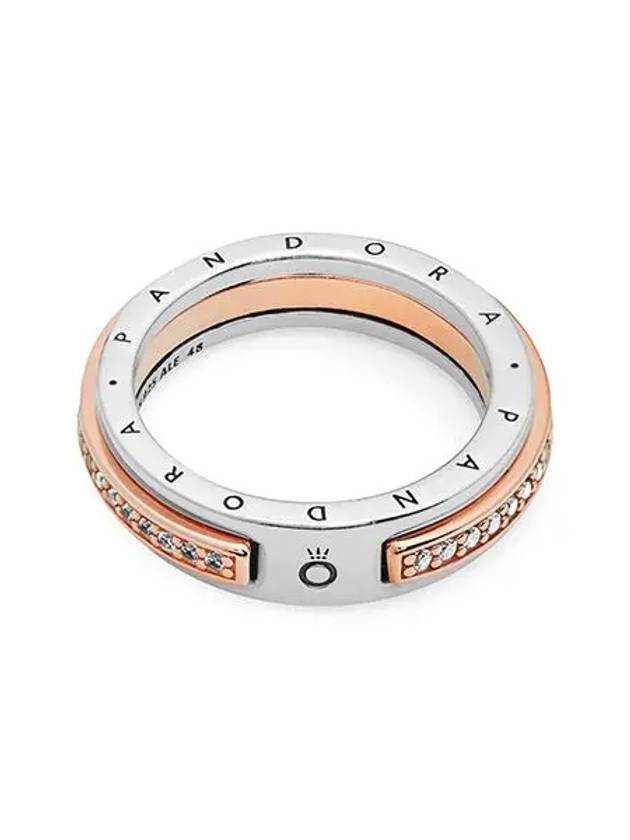 Signature Logo Pave Two-Tone Rose Ring Silver Gold - PANDORA - BALAAN 5