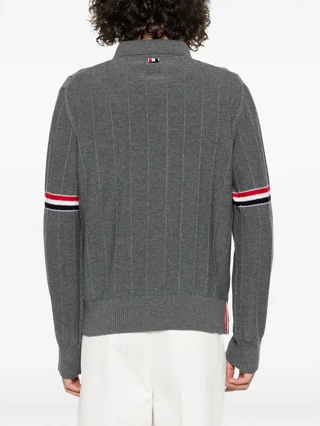 Striped Virgin Wool Long Sleeve Polo Shirt Grey - THOM BROWNE - BALAAN 6