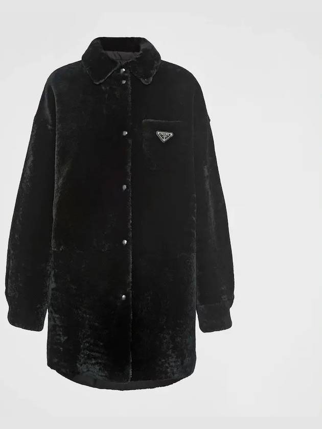 Triangle Logo Reversible Gabardine Shearling Coat Black - PRADA - BALAAN 3