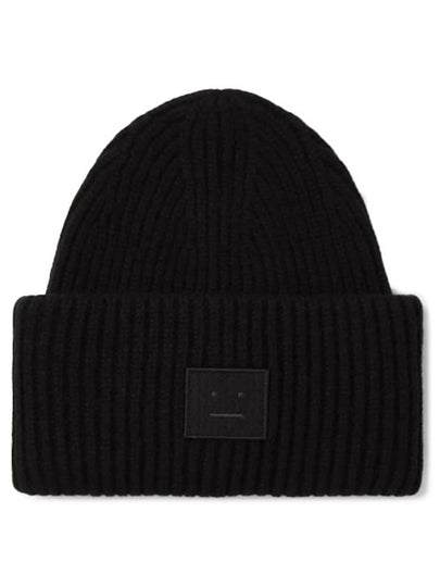 Face Patch Ribbed Wool Beanie Black - ACNE STUDIOS - BALAAN 2