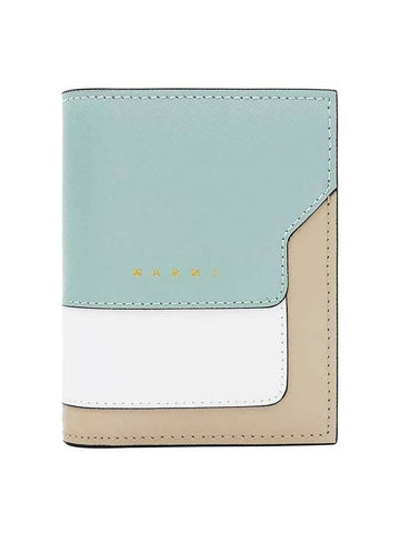 Color Block Leather Half Wallet Green - MARNI - BALAAN 1