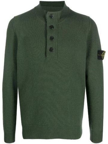 High Neck Half Button Lambswool Knit Top Olive - STONE ISLAND - BALAAN 1