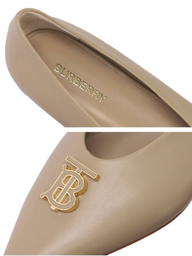 Logo Leather Ballet Flats Beige - BURBERRY - BALAAN.