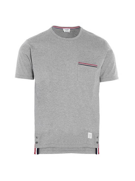 Three-line Lining Pocket Jersey Round Short Sleeved T-shirt Light Grey - THOM BROWNE - BALAAN 1