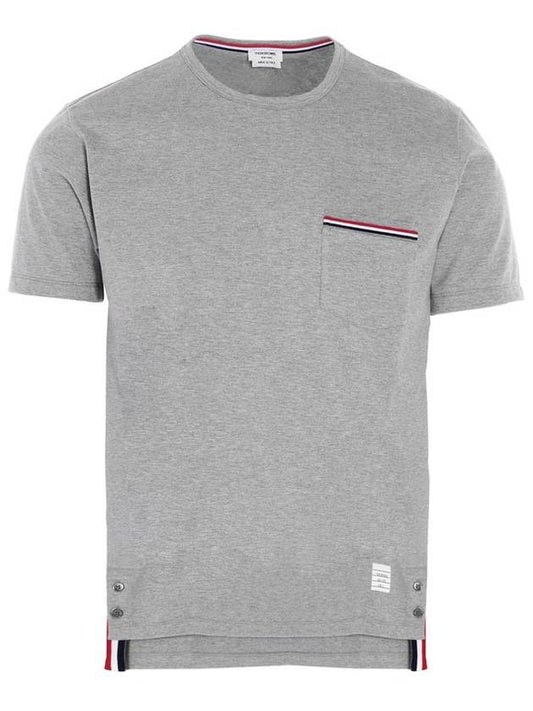 Men's Medium Weight Jersey Tipped Pocket Crewneck Short Sleeve T-Shirt Light Grey - THOM BROWNE - BALAAN 1
