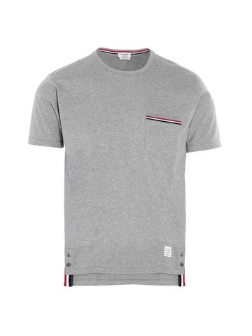 Men's Medium Weight Jersey Tipped Pocket Crewneck Short Sleeve T-Shirt Light Grey - THOM BROWNE - BALAAN 1