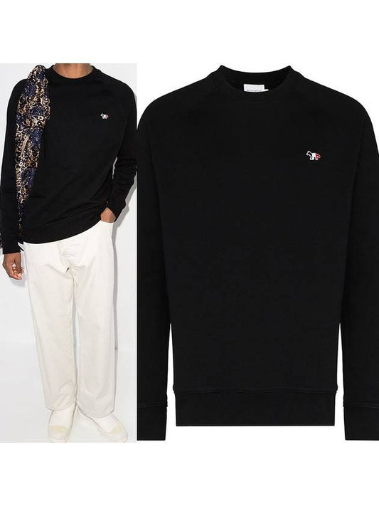 S M Size Black Three Stripes Flag Fox Patch Sweatshirt FM00322KM0001 - MAISON KITSUNE - BALAAN 1