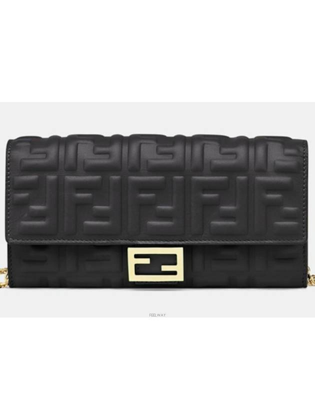 Baguette Continental Chain Leather Long Wallet Black - FENDI - BALAAN 3