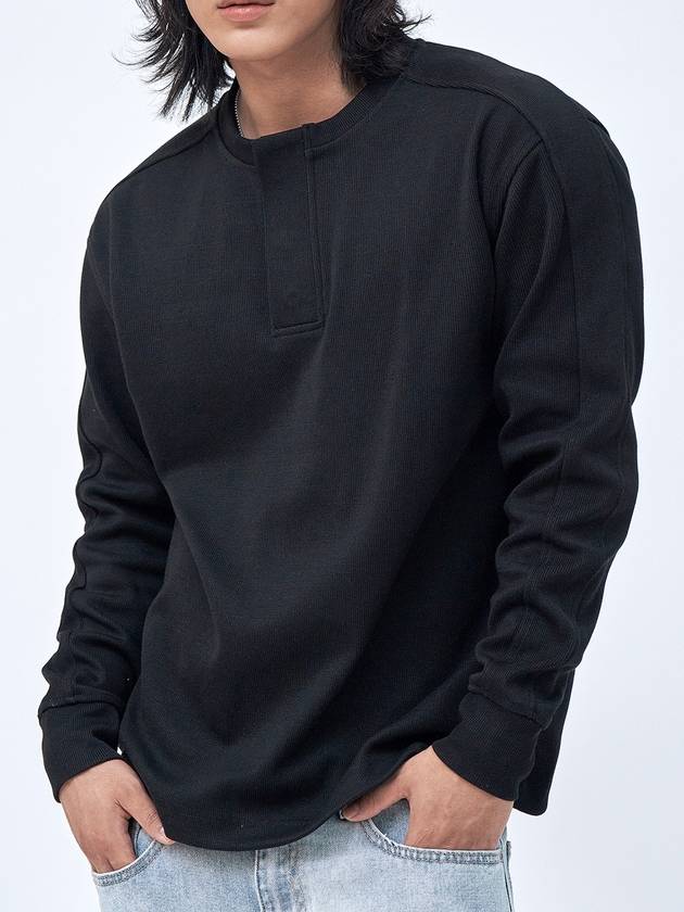 Hidden Button Henley Neck Sweat Black - BLACKMAMBA - BALAAN 1